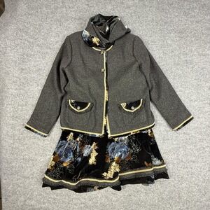 Koos Of Course Jacket Skirt Scarf‎ Set Womens Medium Black Floral Velvet 3 Piece